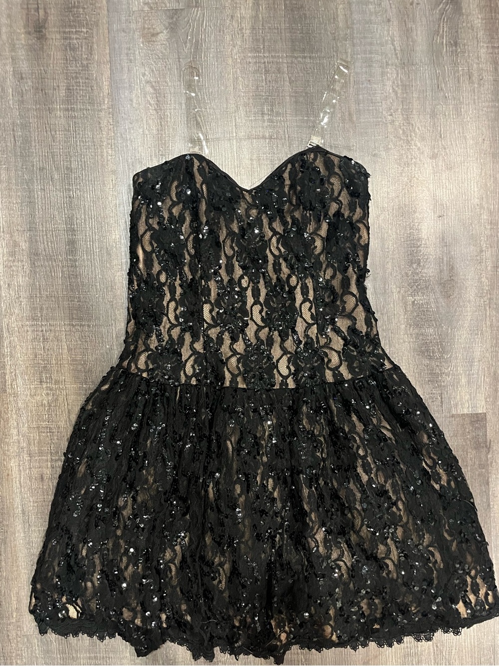Black Lace Sequin Strapless Party Dress